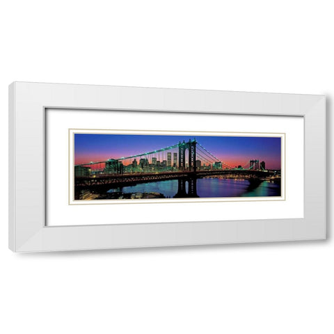 Manhattan Bridge and Skyline White Modern Wood Framed Art Print with Double Matting by Berenholtz, Richard