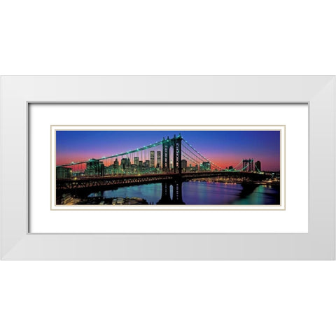 Manhattan Bridge and Skyline White Modern Wood Framed Art Print with Double Matting by Berenholtz, Richard