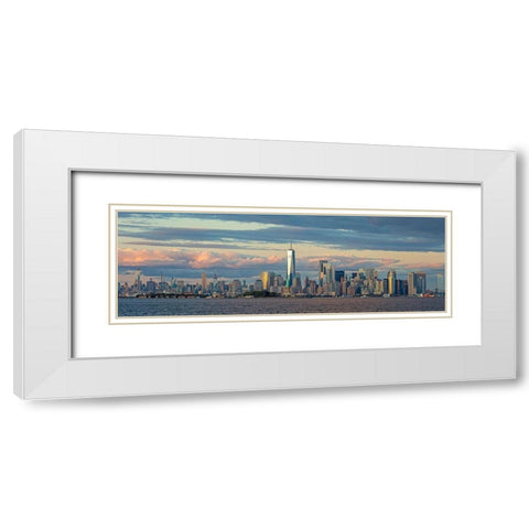 Manhattan with Statue of Liberty and One WTC White Modern Wood Framed Art Print with Double Matting by Berenholtz, Richard