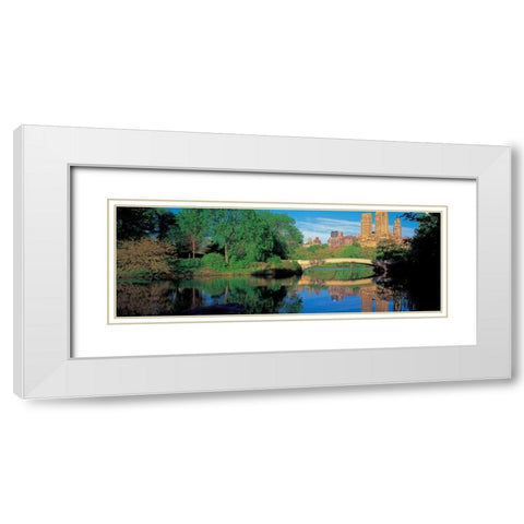 Bow Bridge and Central Park West View NYC White Modern Wood Framed Art Print with Double Matting by Berenholtz, Richard