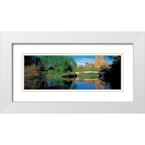 Bow Bridge and Central Park West View NYC White Modern Wood Framed Art Print with Double Matting by Berenholtz, Richard