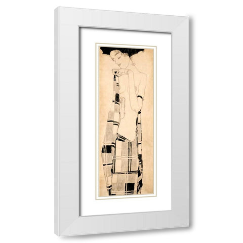Standing Girl White Modern Wood Framed Art Print with Double Matting by Schiele, Egon