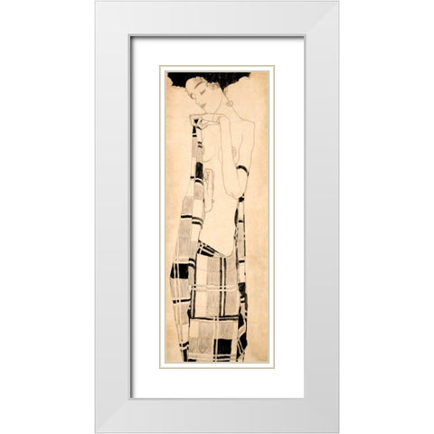 Standing Girl White Modern Wood Framed Art Print with Double Matting by Schiele, Egon