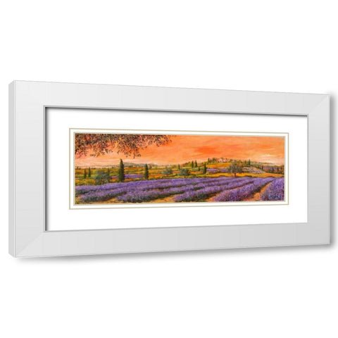 Filari di lavanda White Modern Wood Framed Art Print with Double Matting by Marzari, Tebo
