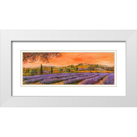 Filari di lavanda White Modern Wood Framed Art Print with Double Matting by Marzari, Tebo