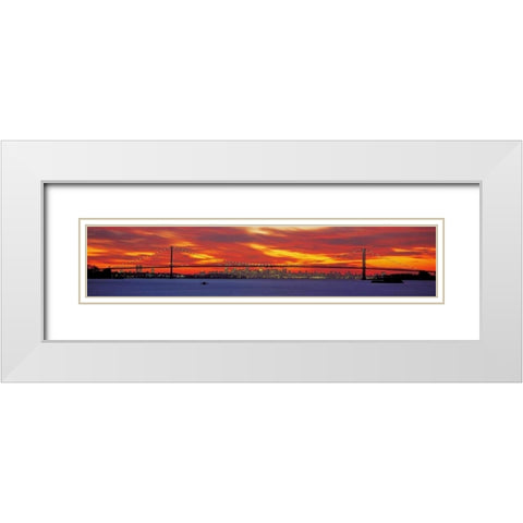 Queensboro and Manhattan Bridge New York City White Modern Wood Framed Art Print with Double Matting by Berenholtz, Richard