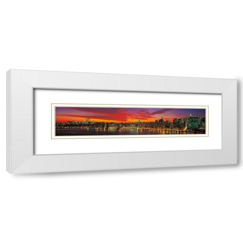 Sunset over New York White Modern Wood Framed Art Print with Double Matting by Berenholtz, Richard
