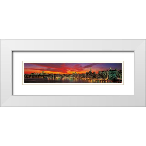 Sunset over New York White Modern Wood Framed Art Print with Double Matting by Berenholtz, Richard
