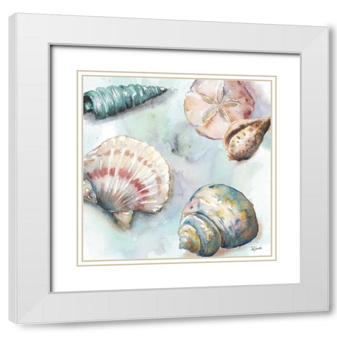 Watercolor Shell Toss I White Modern Wood Framed Art Print with Double Matting by Tre Sorelle Studios