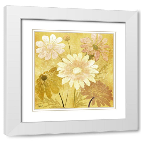 Golden Daisy Patch II White Modern Wood Framed Art Print with Double Matting by Tre Sorelle Studios