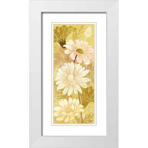 Golden Daisy Patch Panel II White Modern Wood Framed Art Print with Double Matting by Tre Sorelle Studios