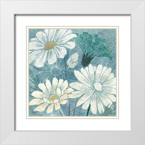 Teal Daisy Patch I White Modern Wood Framed Art Print with Double Matting by Tre Sorelle Studios