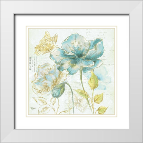 Watercolor Flower Sketch Blue II White Modern Wood Framed Art Print with Double Matting by Tre Sorelle Studios