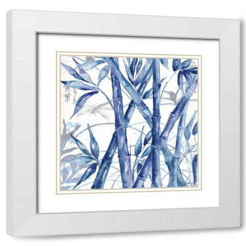 Indigo Asian Bamboo I White Modern Wood Framed Art Print with Double Matting by Tre Sorelle Studios