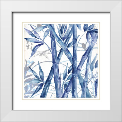 Indigo Asian Bamboo I White Modern Wood Framed Art Print with Double Matting by Tre Sorelle Studios