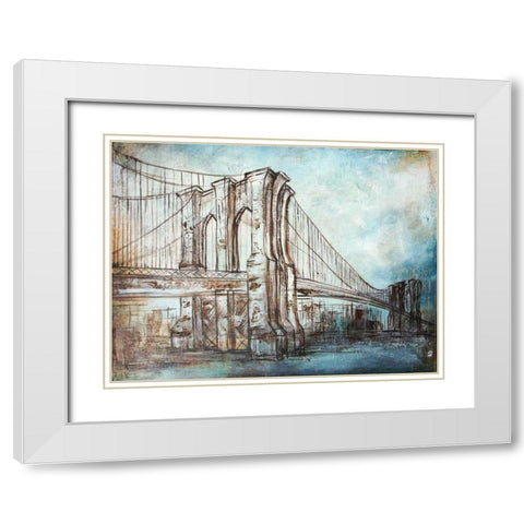 Brooklyn Bridge White Modern Wood Framed Art Print with Double Matting by Tre Sorelle Studios