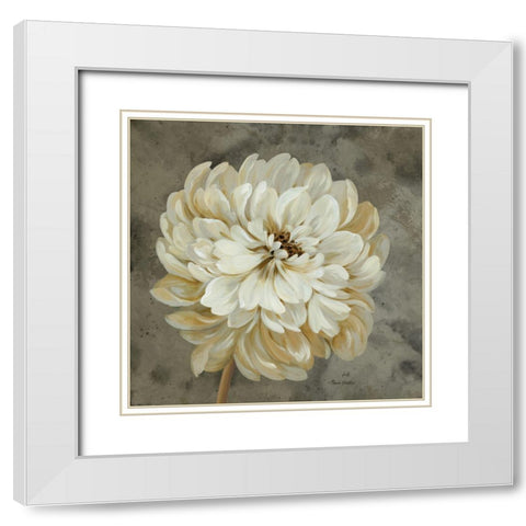 Pearl Grey Floral Study I White Modern Wood Framed Art Print with Double Matting by Gladding, Pamela