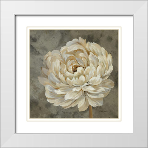 Pearl Grey Floral Study III White Modern Wood Framed Art Print with Double Matting by Gladding, Pamela