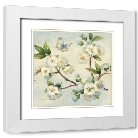 Cherry Bloom I White Modern Wood Framed Art Print with Double Matting by Gladding, Pamela
