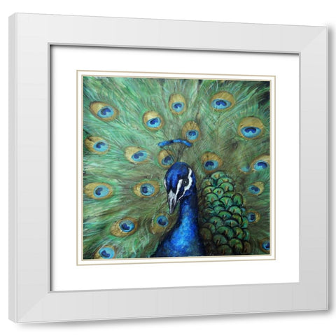 Painted Peacock White Modern Wood Framed Art Print with Double Matting by Tre Sorelle Studios
