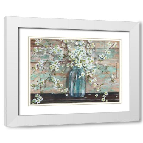 Blossoms in Mason Jar White Modern Wood Framed Art Print with Double Matting by Tre Sorelle Studios