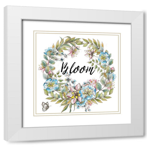 Boho Floral Wreath Bloom White Modern Wood Framed Art Print with Double Matting by Tre Sorelle Studios