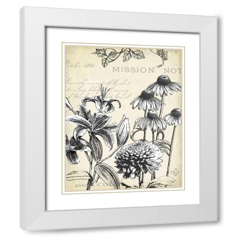 Pen and Ink Floral Study III  White Modern Wood Framed Art Print with Double Matting by Cusson, Marie Elaine