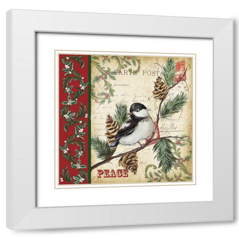 Christmas Bird Postcard I White Modern Wood Framed Art Print with Double Matting by Tre Sorelle Studios