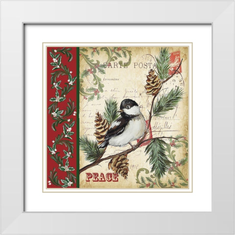 Christmas Bird Postcard I White Modern Wood Framed Art Print with Double Matting by Tre Sorelle Studios