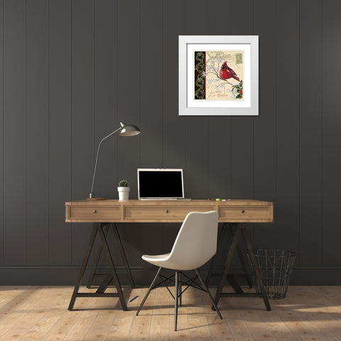 Christmas Bird Postcard III White Modern Wood Framed Art Print with Double Matting by Tre Sorelle Studios