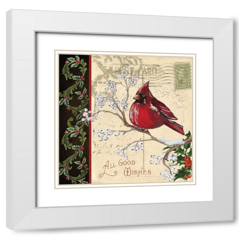 Christmas Bird Postcard III White Modern Wood Framed Art Print with Double Matting by Tre Sorelle Studios