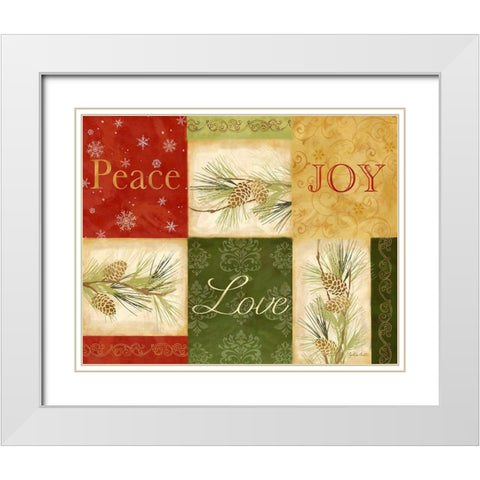Peace Love Joy Pinecones rectangle White Modern Wood Framed Art Print with Double Matting by Coulter, Cynthia