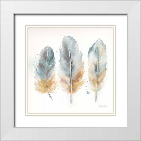 Watercolor Feathers Neutral I White Modern Wood Framed Art Print with Double Matting by Coulter, Cynthia