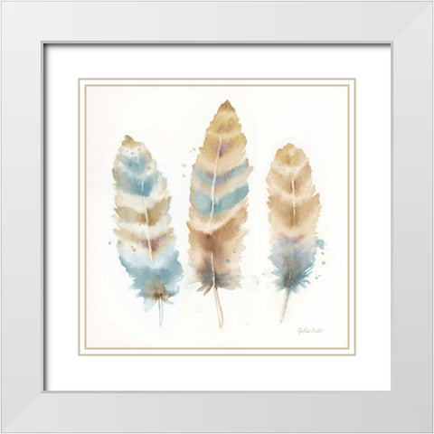 Watercolor Feathers Neutral II White Modern Wood Framed Art Print with Double Matting by Coulter, Cynthia