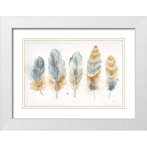 Watercolor Feathers Neutral Landscape White Modern Wood Framed Art Print with Double Matting by Coulter, Cynthia