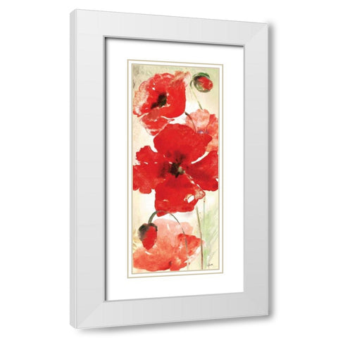 Watercolor Red Poppies Panel I White Modern Wood Framed Art Print with Double Matting by Tre Sorelle Studios