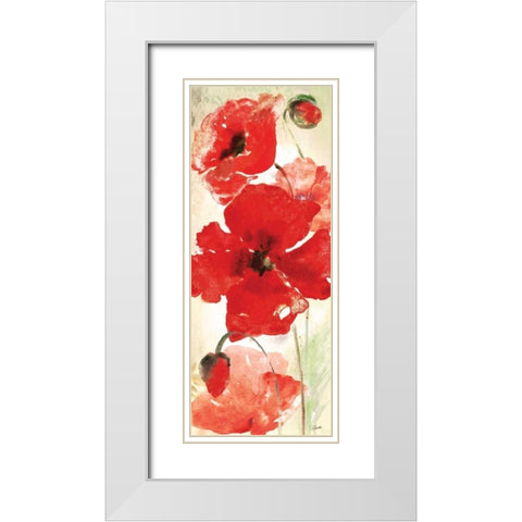 Watercolor Red Poppies Panel I White Modern Wood Framed Art Print with Double Matting by Tre Sorelle Studios