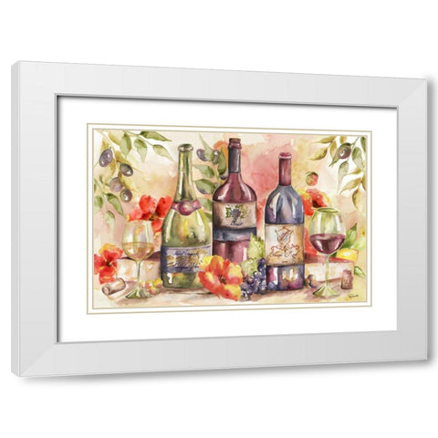 Watercolor Wine and Poppies Landscape White Modern Wood Framed Art Print with Double Matting by Tre Sorelle Studios