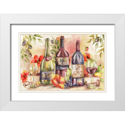 Watercolor Wine and Poppies Landscape White Modern Wood Framed Art Print with Double Matting by Tre Sorelle Studios