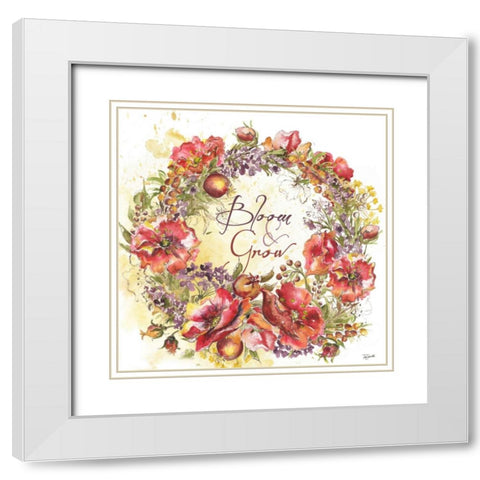 Bloom and Grow Wreath  White Modern Wood Framed Art Print with Double Matting by Tre Sorelle Studios