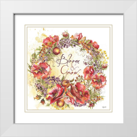 Bloom and Grow Wreath  White Modern Wood Framed Art Print with Double Matting by Tre Sorelle Studios