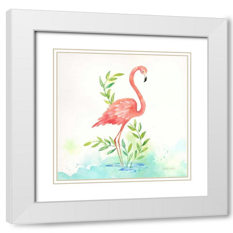 Pink Flamingos I   White Modern Wood Framed Art Print with Double Matting by Coulter, Cynthia