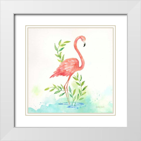Pink Flamingos I   White Modern Wood Framed Art Print with Double Matting by Coulter, Cynthia