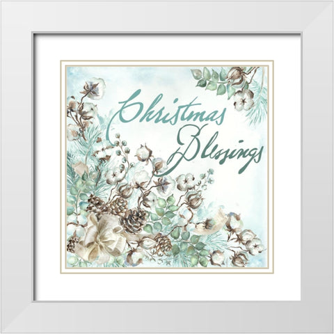 Christmas Blessings Cotton Boll square White Modern Wood Framed Art Print with Double Matting by Tre Sorelle Studios