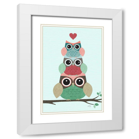Stacked Owls White Modern Wood Framed Art Print with Double Matting by Noonday Design