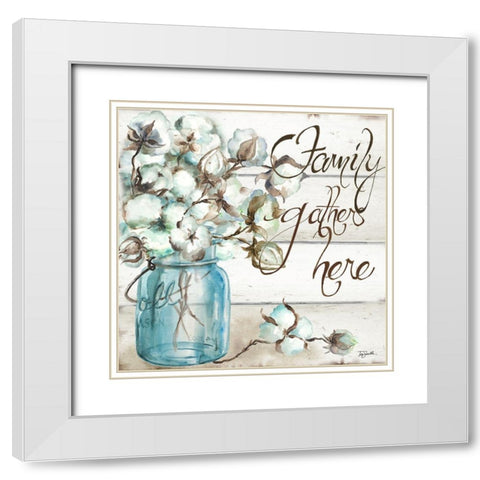 Cotton Boll Mason Jar I Family White Modern Wood Framed Art Print with Double Matting by Tre Sorelle Studios