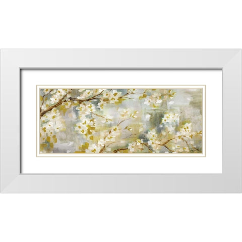 Golden Cherry Blossoms Panel White Modern Wood Framed Art Print with Double Matting by Tre Sorelle Studios