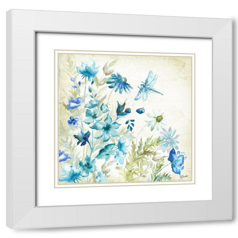 Wildflowers and Butterflies Square I White Modern Wood Framed Art Print with Double Matting by Tre Sorelle Studios