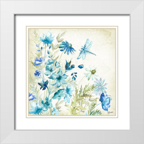 Wildflowers and Butterflies Square I White Modern Wood Framed Art Print with Double Matting by Tre Sorelle Studios