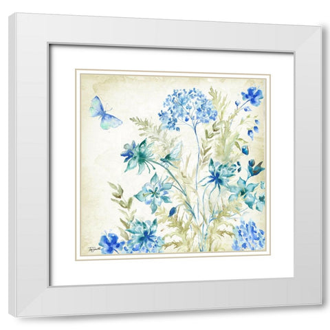 Wildflowers and Butterflies Square II White Modern Wood Framed Art Print with Double Matting by Tre Sorelle Studios